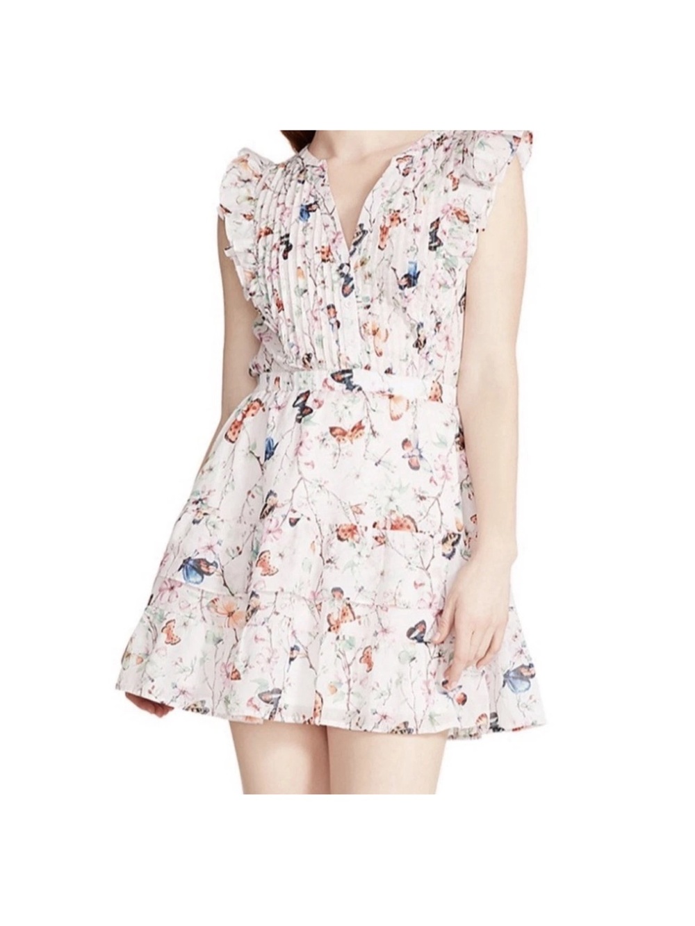 Steve Madden Butterfly Floral Ruffle Mini Dress Large Cottagecore Fairy Sz S